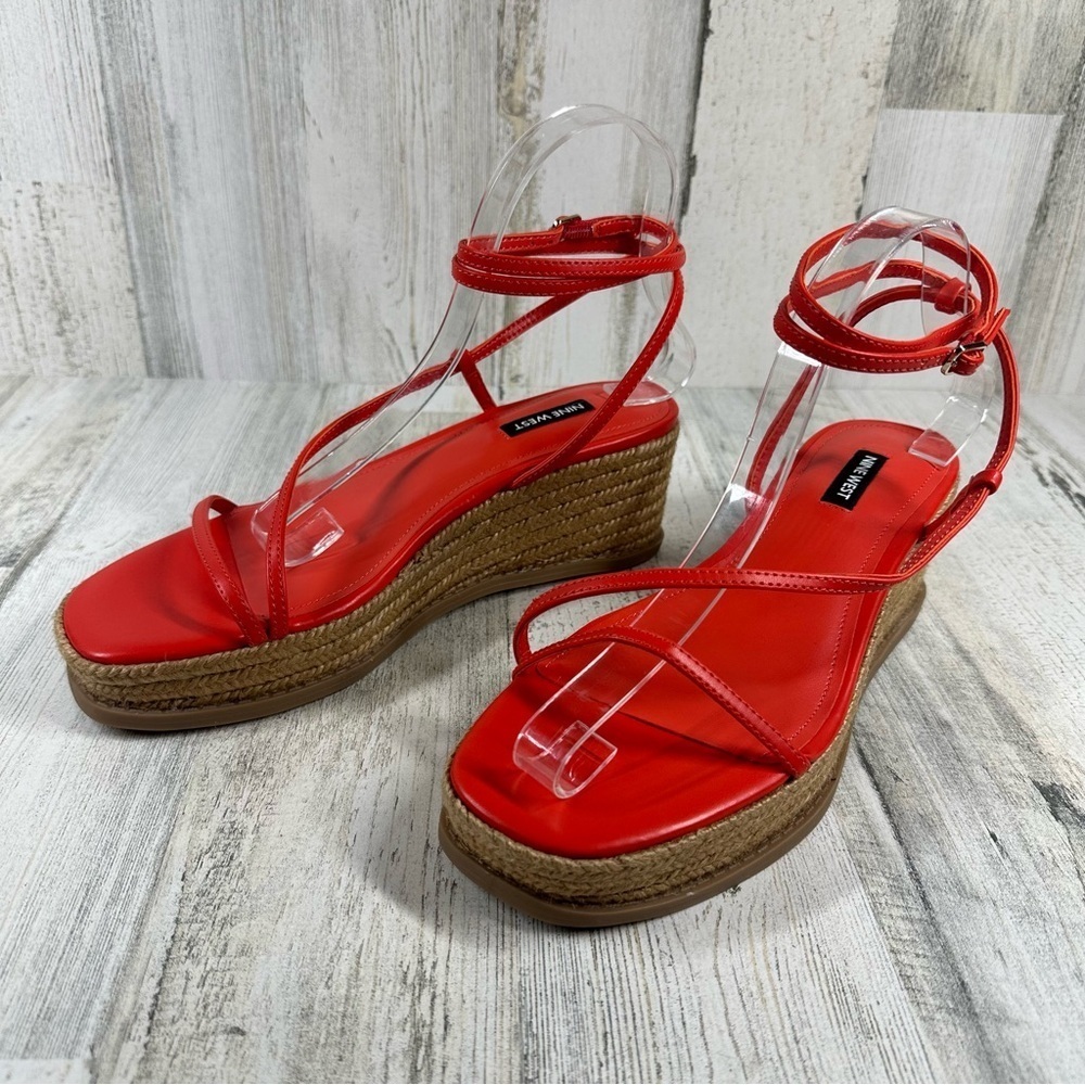 NEW Nine West Red Strappy Espadrille Wedge Sandals